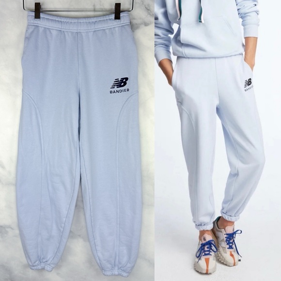 Bandier X New Balance Embroidered Fleece Joggers Sweatpants Athleisure Blue XS - Picture 1 of 9